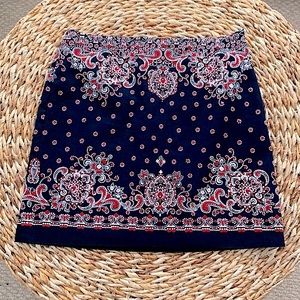 Talbots Navy and Red Paisley Pencil Skirt